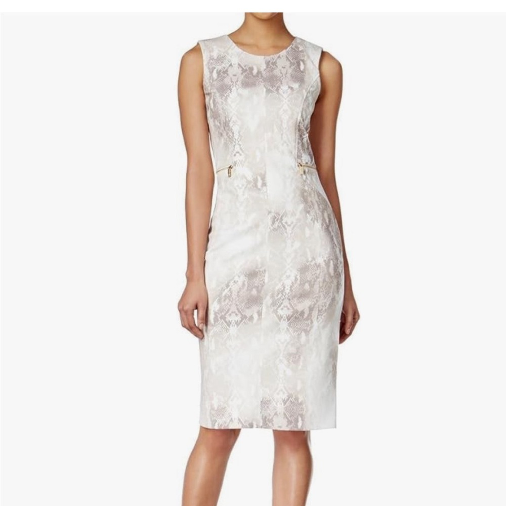 Calvin Klein White Cream Snake-Print Midi Dress